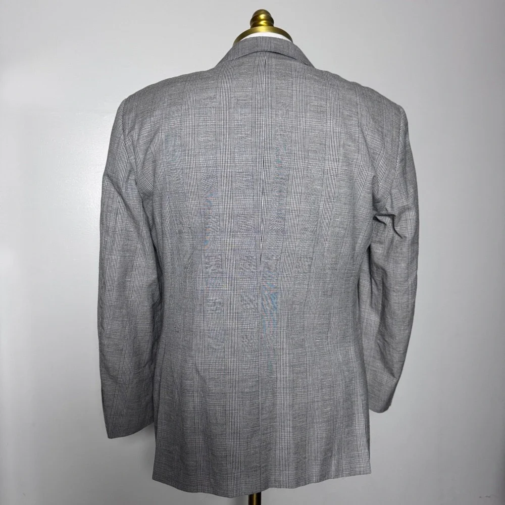 Indochino Mens Gray‎ Glen Plaid Cotton Linen Blazer Sport Coat Jacket 42R Custom